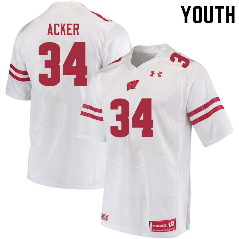 Youth #34 Jackson Acker Wisconsin Badgers College Football Jerseys Sale-White - Click Image to Close